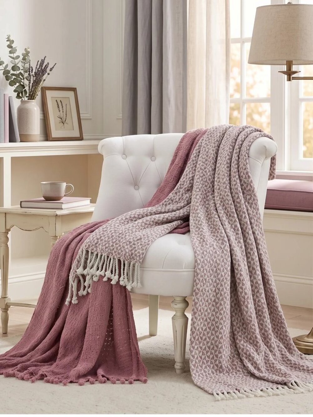 Modern Threads Wood/Rose Picasso Throw Blankets With Fringe Set of 2
